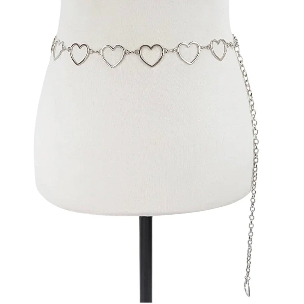 Silver Heart Chain Link Waist‎ Belt